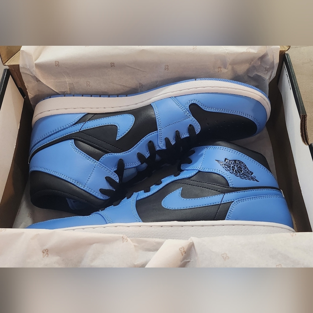 Air Jordan 1 Mid Men's Sky Blue and Black Sneakers